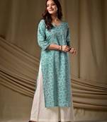 Blue color rayon fabric designer digital printed ethnic formal long kurti