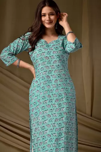 Blue color rayon fabric designer digital printed ethnic formal long kurti
