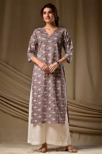 Mouve color rayon fabric designer digital printed ethnic formal long kurti