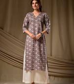 Mouve color rayon fabric designer digital printed ethnic formal long kurti