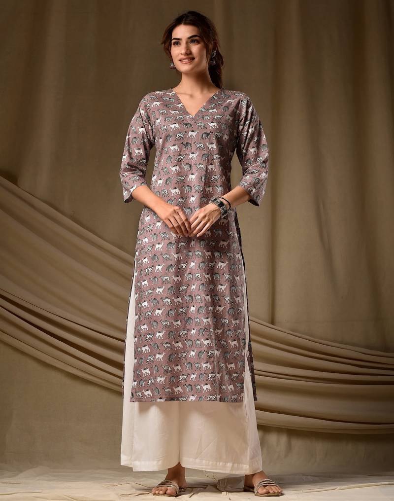 Mouve color rayon fabric designer digital printed ethnic formal long kurti