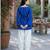 Blue color stylish festive special bandhej printed girlie top bottom set