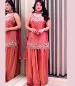 Salmon color beautiful designer fendy satin fabric graceful ceremonial attire