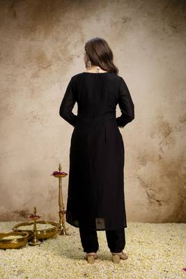 Black color beautiful designer vichitra silk fabric graceful ceremonial attire 2