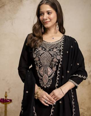 Black color beautiful designer vichitra silk fabric graceful ceremonial attire 3