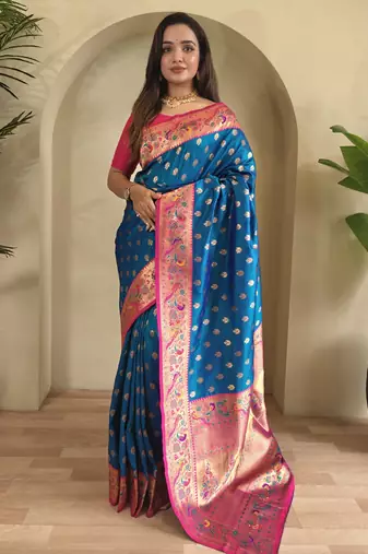 Royal blue silk blend saree