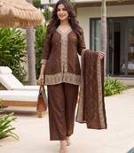 Coffee color beautiful designer cp vichitra silk fabric graceful ceremonial attire