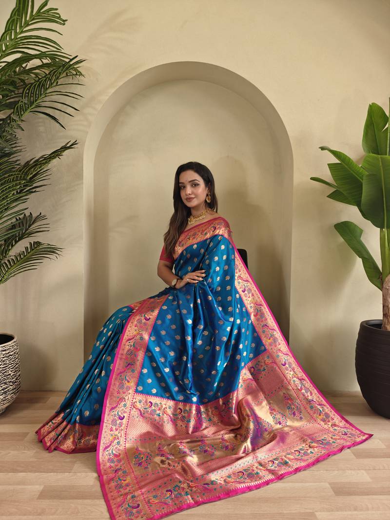 Royal blue silk blend saree