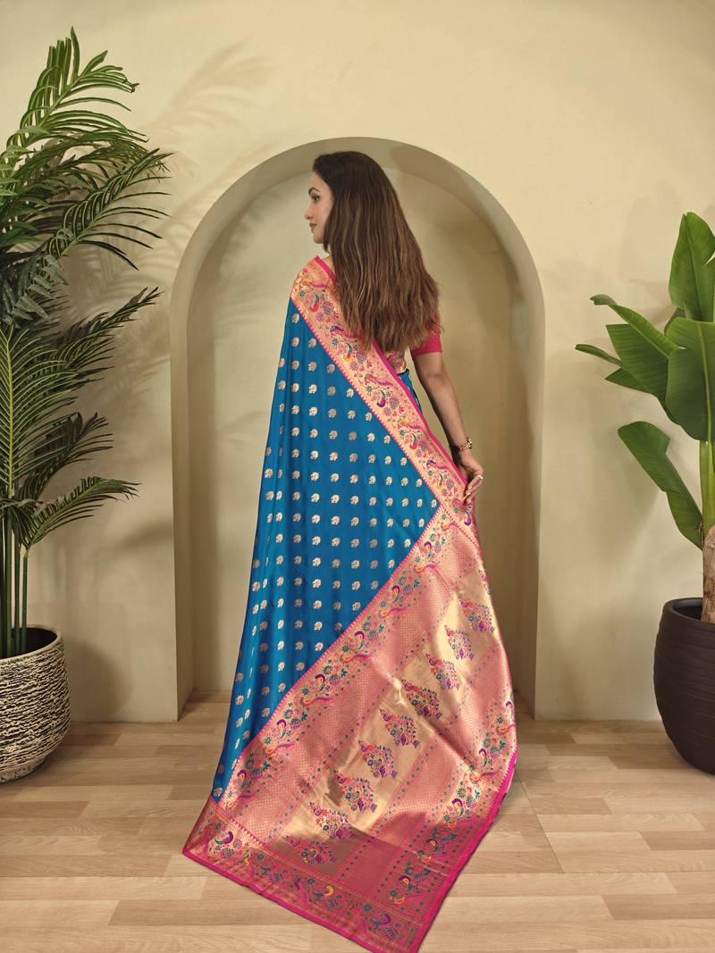 Royal blue silk blend saree