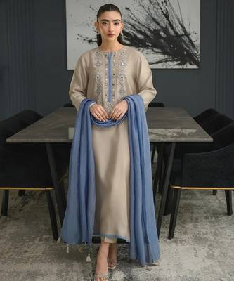 Grey color beautiful designer chanderi  fabric graceful ceremonial attire 2