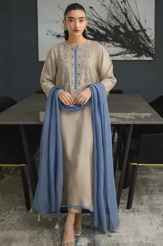 Grey color beautiful designer chanderi  fabric graceful ceremonial attire