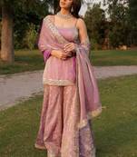 Purple color beautiful designer fendy satin fabric graceful ceremonial attire