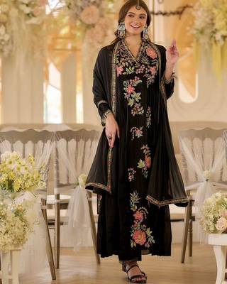 Black color beautiful designer georgette fabric graceful ceremonial attire 1