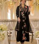Black color beautiful designer georgette fabric graceful ceremonial attire