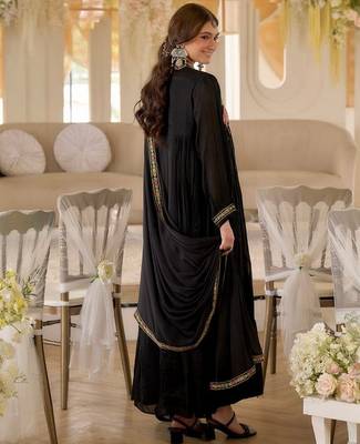 Black color beautiful designer georgette fabric graceful ceremonial attire 2