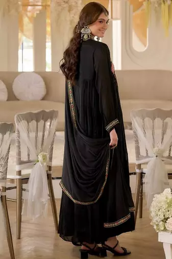 Black color beautiful designer georgette fabric graceful ceremonial attire