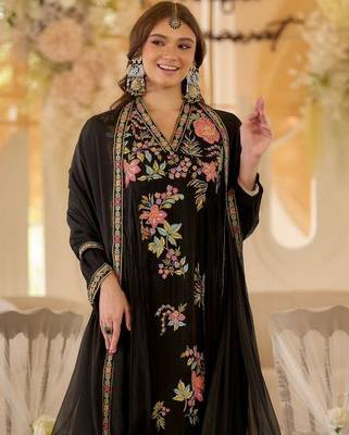 Black color beautiful designer georgette fabric graceful ceremonial attire 3