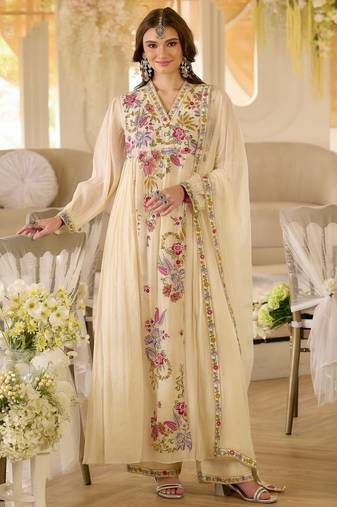 Cream color beautiful designer georgette fabric graceful ceremonial attire