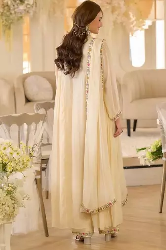 Cream color beautiful designer georgette fabric graceful ceremonial attire