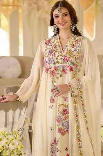 Cream color beautiful designer georgette fabric graceful ceremonial attire