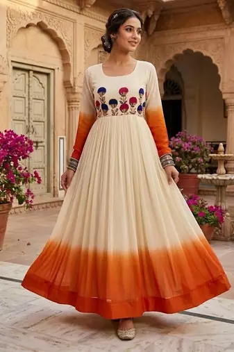 Orange color stylish gown for wedding season