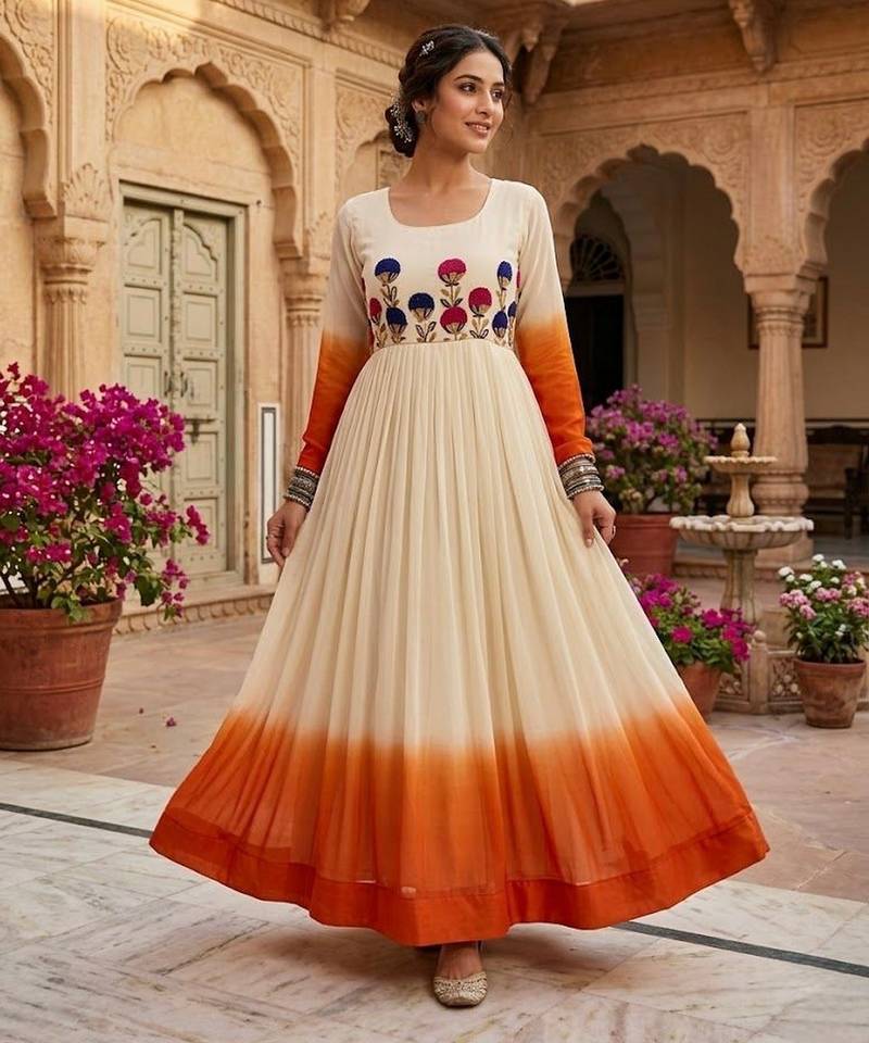 Orange color stylish gown for wedding season
