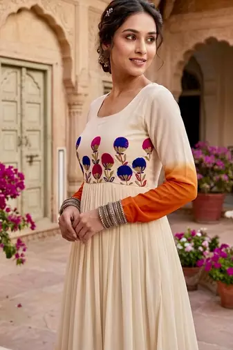 Orange color stylish gown for wedding season