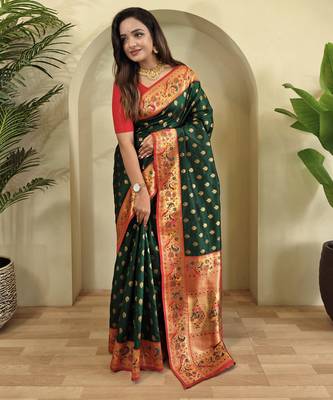Green color silk blend saree 2