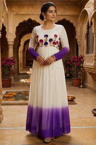 Purple color stylish gown for wedding season