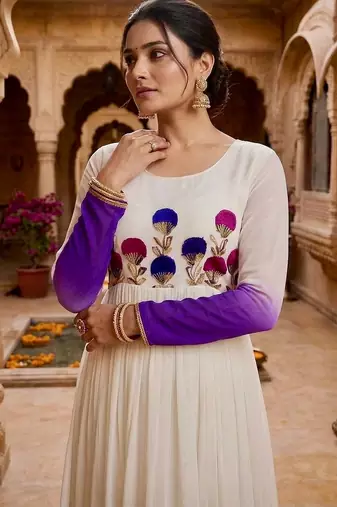 Purple color stylish gown for wedding season