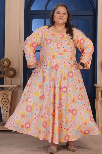 Orange printed ethnic big size kurti