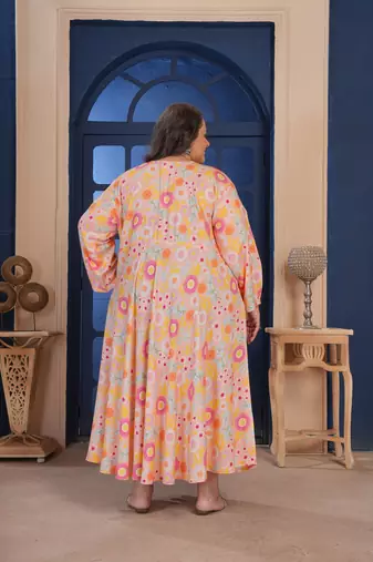 Orange printed ethnic big size kurti