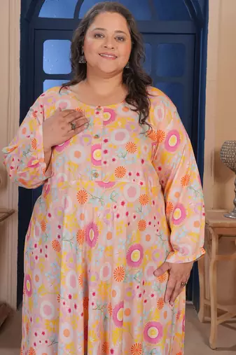Orange printed ethnic big size kurti