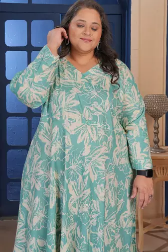 Green color beautiful designer printed ethnic casual big size kurti