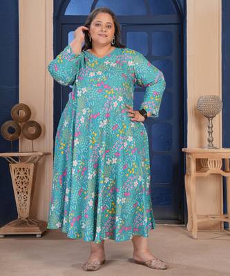 Sea green color beautiful designer printed ethnic casual big size kurti 1