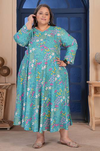 Sea green color beautiful designer printed ethnic casual big size kurti