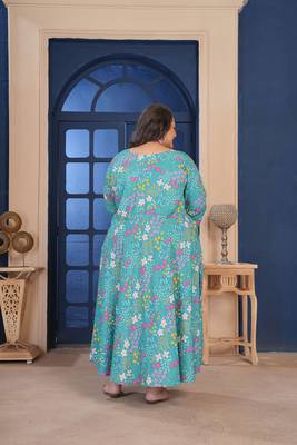 Sea green color beautiful designer printed ethnic casual big size kurti 2