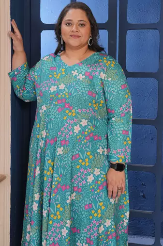 Sea green color beautiful designer printed ethnic casual big size kurti