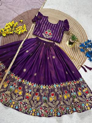 Kids purple silk peacock embroidered lehenga choli with dupatta 3