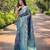 Elegant blue silk blend saree with contrast weaving border