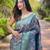 Elegant blue silk blend saree with contrast weaving border