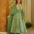 Green color stylish muslin fabric designer printed ceremonial dress for girls