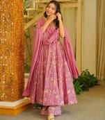 Pink color stylish muslin fabric designer printed ceremonial dress for girls
