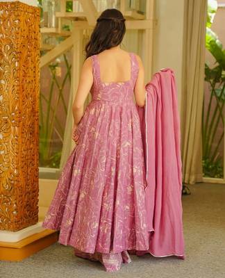 Pink color stylish muslin fabric designer printed ceremonial dress for girls 2