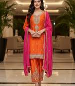 Orange color smart and graceful chinon fabric heavy salwar kameez