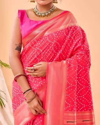 rani pink silk blend weaving saree with paithani pallu 4