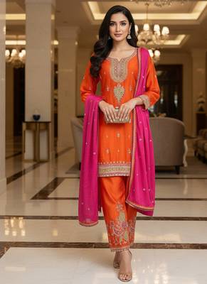 Orange color smart and graceful chinon fabric heavy salwar kameez 2