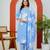 Sky blue floral printed cotton stitched flared kurta set with pyjama & dupatta