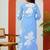Sky blue floral printed cotton stitched flared kurta set with pyjama & dupatta
