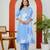Sky blue floral printed cotton stitched flared kurta set with pyjama & dupatta